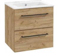 Domodomo Armoire de salle de bains avec lavabo, 60 x 50 x 46,5 cm Chêne Armoire basse pour lavabo, armoire suspendue pour salle de bains - lavabo en céramique