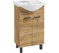 Domodomo Armoire de salle de bains avec lavabo 85 x 50 x 41 cm Armoire de salle de bains debout avec tiroir et meuble bas, laquée, ensemble élégant