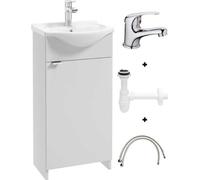 Domodomo Armoire de salle de bains avec lavabo, 86 x 38 x 19,6 cm armoire blanche pour lavabo, ensemble de lavabo en céramique, armoire au sol pour petite salle de bains Kredo m