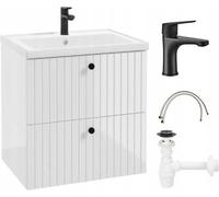 DomoDomo - Armoire de toilette avec lavabo + mitigeur et siphon, lamelle blanche, 60 x 64 x 46 cm, Rietti
