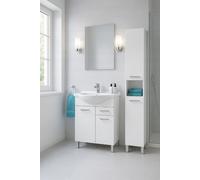 DomoDomo - Armoire de toilette sur pieds avec lavabo 55 Mea, 85 x 56,5 x 29 cm, blanc brillant, façade laquée