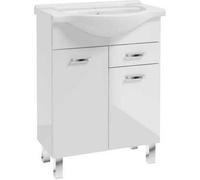 DomoDomo - Armoire de toilette sur pieds avec lavabo 65 Mea, 86 x 62 x 30 cm, blanc brillant, façade laquée