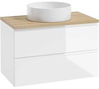 DomoDomo Armoire suspendue de salle de bain 100x50cm Set avec plan de travail et lavabo rond blanc Modus