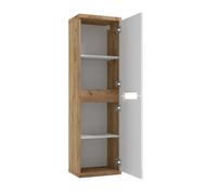 Domodomo armoire suspendue de salle de bains étroite 138,6 x 40,4 x 29,2 cm, armoire de rangement, blanc brillant + chêne Craft Gold, meuble de salle de bains suspendu, quatre étagères