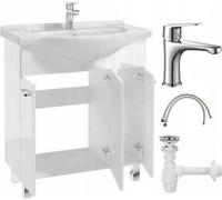 DomoDomo ensemble lavabo sur pied avec meuble bas 85 × 75 × 34 cm - blanc brillant ensemble complet avec lavabo, mitigeur et click-sifon, solution complète
