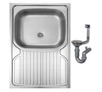 DomoDomo Apollo Évier à 1 chambre, finition satinée, acier inoxydable, 80 x 60 x 160 mm, avec siphon et accessoires de montage