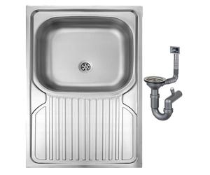 DomoDomo - évier de cuisine 1 bac 80x60 à poser avec égouttoir - cuve en acier inoxydable satiné - siphon inclus