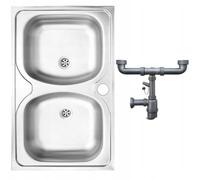 DomoDomo - Évier de cuisine inox à poser 80x50 cm satiné - évier 2 bacs sans égouttoir compact - évier inox cuisine résistant avec siphon inclus