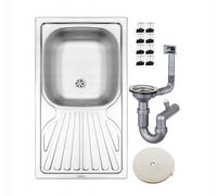 DomoDomo Évier encastrable 1 chambre avec égouttoir et siphon - Finition satinée - 760 x 435 x 150 mm - Accessoires de montage inclus