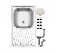 DomoDomo - Évier encastrable inox 76x43 cm avec égouttoir - 1 bac évier de cuisine sans trou pour robinet, cuve de cuisine avec siphon, évier encastré moderne