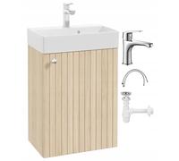 DomoDomo Lavabo avec meuble bas 50 cm suspendu - Ensemble de meubles de salle de bain compact pour petites salles de bain - Ensemble lavabo moderne aspect chêne