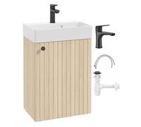 DomoDomo Lavabo avec meuble bas 50 x 70 cm suspendu - Ensemble de meubles de salle de bain modernes avec lavabo - Petite armoire de salle de bain pour toilettes d'invités - Lavabo avec meuble bas et