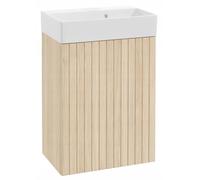 DomoDomo - Lavabo avec meuble bas de 50 cm suspendu - Armoire de salle de bain avec lavabo moderne - Meuble sous-vasque aspect bois dąb Vicenza - Armoire de salle de bain suspendue pour petite salle