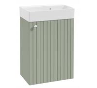 DomoDomo Lavabo avec meuble bas de 50 cm suspendu - Meuble de salle de bain vert eucalyptus avec lavabo - Ensemble de salle de bain compact avec robinet - WC d'invités avec meuble bas moderne