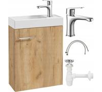 DomoDomo lavabo avec meuble sous vasque 50 x 70 x 21,3 cm - armoire de salle de bain en chêne, armoire suspendue avec lavabo et robinetterie, ensemble de meubles de salle de bain moderne