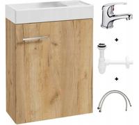 .Deftrans Lavabo WC pour invités avec meuble bas 50 x 70 x 23 cm - Petit lavabo pour invités - Meuble sous-vasque en chêne Craft avec siphon et robinet de lavabo