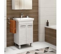 DomoDomo lavabo sur pied, 55 × 34,5 × 84,5 cm - meuble de salle de bain blanc avec lavabo en céramique (meuble bas + lavabo)