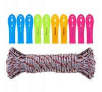 DomoDomo Lot de 10 pinces à linge + corde à linge de 10 m - Robustes, résistantes aux intempéries et polyvalentes pour l'intérieur et l'extérieur