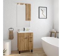 DomoDomo Mea - Meuble de salle de bain sur pied avec vasque 60 et miroir avec meuble, chêne doré Craft