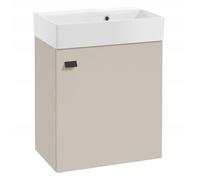 DomoDomo - Meuble de lavabo suspendu de 60 cm de large - En cachemire mat - Meuble de salle de bain avec lavabo - Porte Soft Close - Poignée noire - Design moderne
