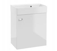 DomoDomo - Meuble de lavabo suspendu de 60 cm de large - Meuble bas de salle de bain blanc brillant - Avec lavabo, porte à fermeture douce - Meuble de salle de bain pour petites salles de bain