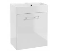 DomoDomo - Meuble de lavabo suspendu de 60 cm de large - Meuble bas de salle de bain blanc brillant - Avec lavabo, porte à fermeture douce - Meuble de salle de bain pour petites salles de bain