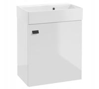DomoDomo - Meuble de lavabo suspendu de 60 cm de large - Meuble de salle de bain avec lavabo - Meuble de salle de bain pour petites salles de bain - Blanc brillant - Fermeture douce