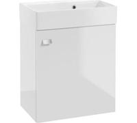 DomoDomo Meuble de salle de bain avec vasque 60x50cm Blanc brillant poignée chromée Elara