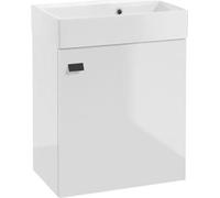 DomoDomo Meuble de salle de bain avec vasque 60x50cm Blanc brillant poignée noire Elara