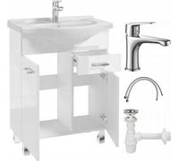 DomoDomo Meuble de salle de bain avec vasque sur pieds 65x85 blanc brillant + siphon + mélangeur