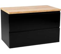 DomoDomo - Meuble de salle de bain noir à suspendre 80 cm avec superstructure, plan en chêne doré