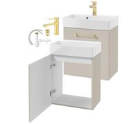 DomoDomo - Meuble de toilette pour invités avec meuble bas 50 x 30 cm - Petit lavabo avec meuble bas en cachemire mat - Meuble de salle de bain pour invités WC suspendu avec lavabo en céramique