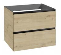 DomoDomo - Meuble sous-lavabo suspendu de 60 cm de large aspect bois chêne Artisan avec 2 tiroirs et fermeture amortie - Meuble de salle de bain moderne sous lavabo