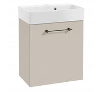 DomoDomo - Meuble sous-lavabo suspendu de 60 cm de large, en cachemire mat, avec lavabo, fermeture amortie, meuble de salle de bain pour petites salles de bains, poignée noire