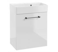 DomoDomo - Meuble sous-lavabo suspendu de 60 cm de large - Meuble bas de salle de bain blanc brillant - Avec lavabo - Fermeture douce - Design moderne