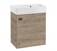 DomoDomo - Meuble sous lavabo suspendu de 60 cm de large - Meuble bas de salle de bain en chêne Rockford - Meuble de salle de bain avec lavabo - Fermeture douce - Poignée noire