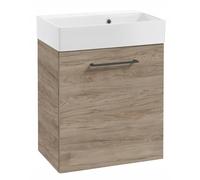 DomoDomo - Meuble sous lavabo suspendu de 60 cm de large - Meuble bas de salle de bain en chêne Rockford - Meuble de salle de bain avec lavabo - Fermeture douce - Poignée noire