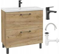 DomoDomo Meuble sous-vasque 80x80 cm avec vasque - Meuble sous-vasque de salle de bain en chêne Craft, debout avec 2 tiroirs Soft-Close, meuble de salle de bain avec robinetterie de lavabo