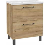 DomoDomo Meuble sous-vasque 80x80 cm avec vasque - Meuble sous-vasque de salle de bains Chêne Craft, vertical avec 2 tiroirs Soft-Close, Meuble de salle de bains avec pieds