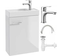 DomoDomo meuble sous-vasque blanc - 50 x 70 x 21,3 cm, ensemble de salle de bain avec plan vasque et mitigeur, meuble suspendu, meuble de salle de bain moderne