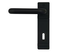 domoferm 600079700 Poignée de à courte plaque pour portes coupe-feu avec empiècement BB et 1 clé portes coupe-feu T30 - T60 - T90, distance PZ 72 mm, plastique, noir