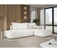 DomoHome Canapé d'angle BABU avec fonction lit - Canapé convertible moderne pour le salon en tissu NOW OR NEVER Taille : 300x105x60cm, Côté droit Couleur : BLANC