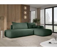 DomoHome Canapé d'angle BABU avec fonction lit - Canapé convertible moderne pour le salon en tissu NOW OR NEVER taille : 300x105x60cm, côté droit couleur : VERT
