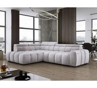DomoHome Canapé d'angle indépendant Ombo 297x137cm, en L, APRIL avec fonction sommeil 125x193cm, Canapé avec dossier inclinable, tissu structuré Salvador, appuie-tête réglable
