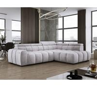 DomoHome Canapé d'angle indépendant Ombo 297x137cm, en L, APRIL avec fonction sommeil 125x193cm, Canapé avec dossier inclinable, tissu structuré Salvador, appuie-tête réglable