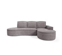 DomoHome Canapé d'angle MOLLY Avec fonction sommeil - Design semi-circulaire Autoportant Couchage 140x207cm, 3 Grands coussins de dossier Curio Tissu d'ameublement 277x157x88cm,Côté droit Gris Soie
