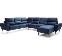 DomoHome Canapé d'angle rembourré BOSCO en forme de U, tissu monolithique, autoportant, avec appuie-tête réglables, canapé pour la famille, taille : 340x270x98cm, couleur : bleu