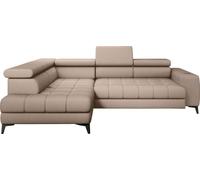 DomoHome Canapé d'angle Tollo Beige Tissu Anthologie Côté gauche 302x217x105 cm, Canapé en L avec fonction sommeil, Tiroir de lit 120x85x17 cm, Réglable électriquement