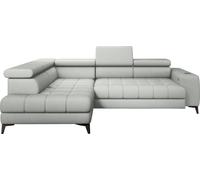 DomoHome Canapé d'angle Tollo Blanc Tissu Anthologie Côté gauche 302x217x105 cm, Canapé en L avec fonction sommeil, Tiroir de lit 120x85x17 cm, Réglable électriquement