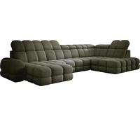 DomoHome Canapé d'angle Tollo Vert Tissu Anthologie Côté droit 400x217x105 cm, Canapé en U avec fonction sommeil, Tiroir de lit 120x85x17 cm, Réglable électriquement